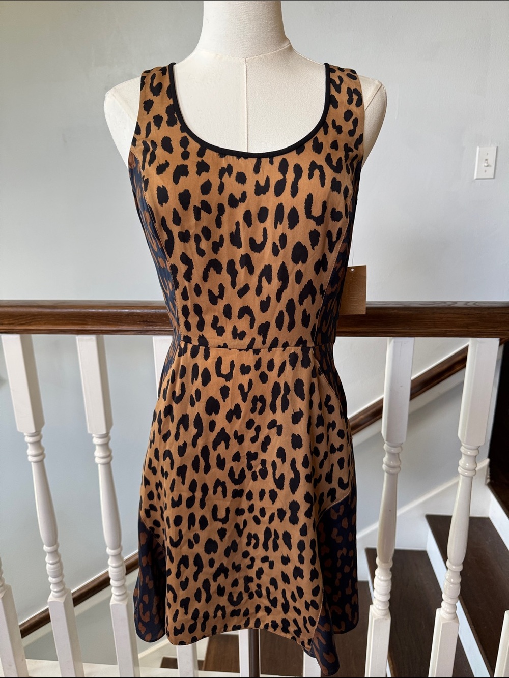 Rachel Roy Leopard Print Scoop Neck Sleeveless Dress - Brown/Black